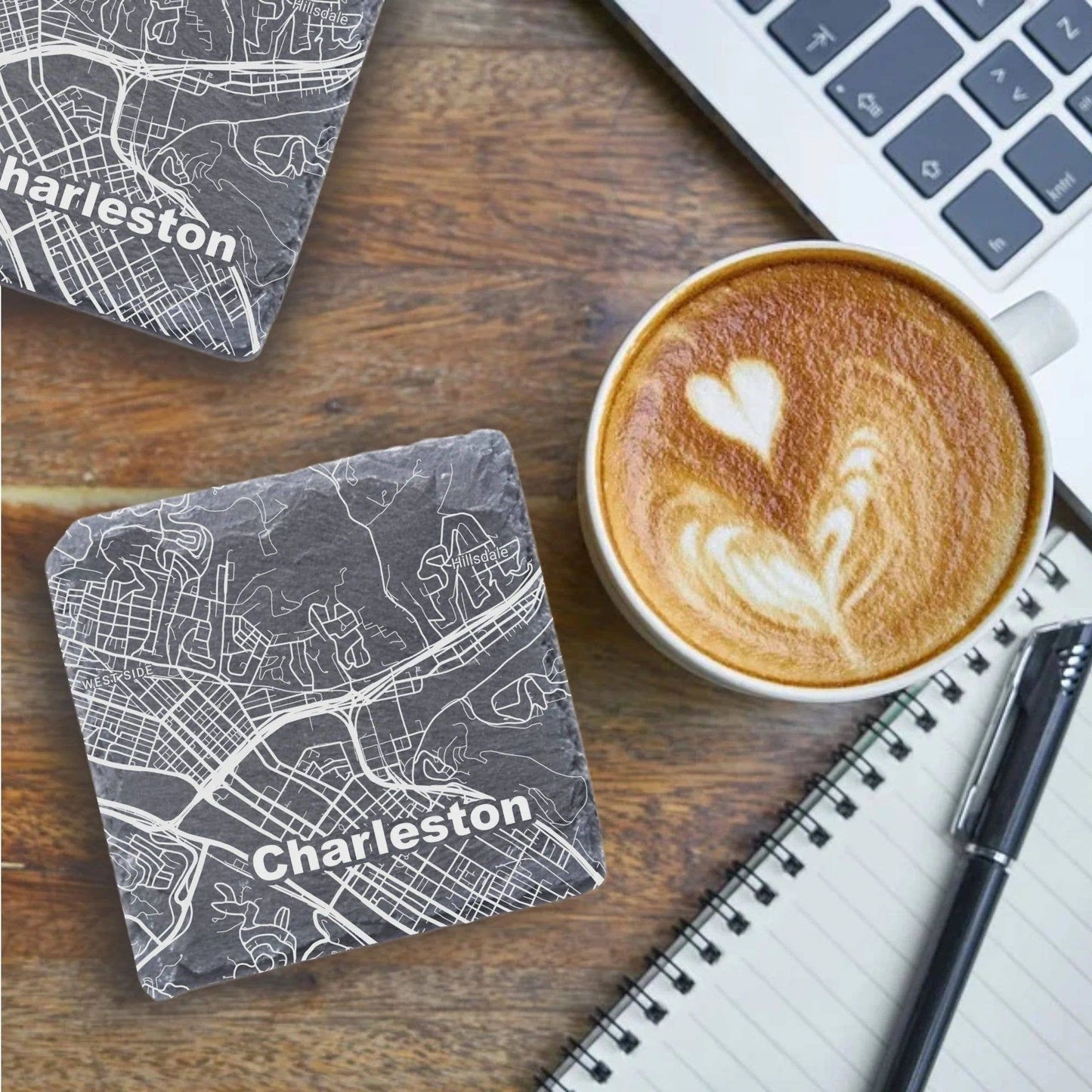 Custom City - Laser Engraved Coasters - Street Map Design: Circle