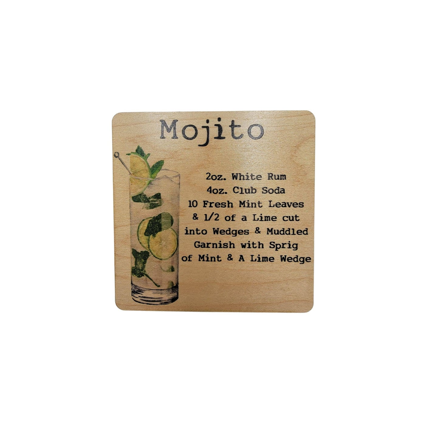 Mojito Cocktail Wooden Bar Coaster