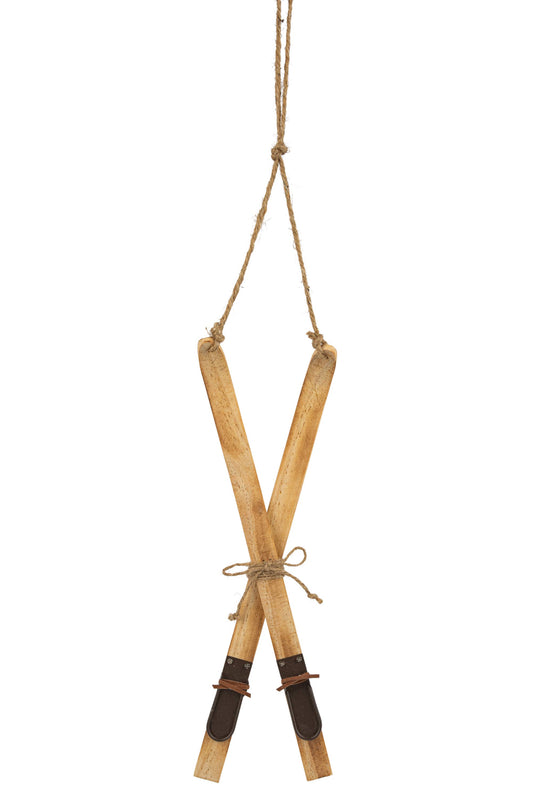 A42095-Wood ski orn, natural wood, 13 in