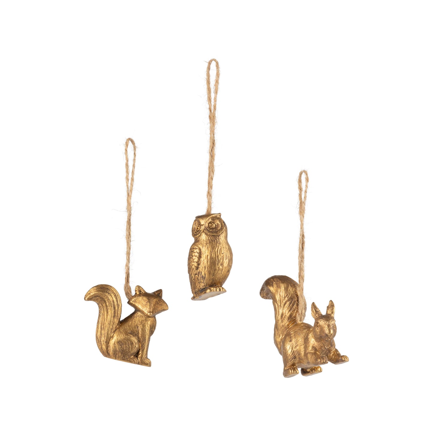 A23714-3 Asstd resin animal orn,ant gld squirrel,owl,fox,2in