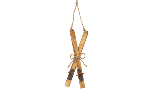 A42094-Wood ski orn, natural wood, 7 in