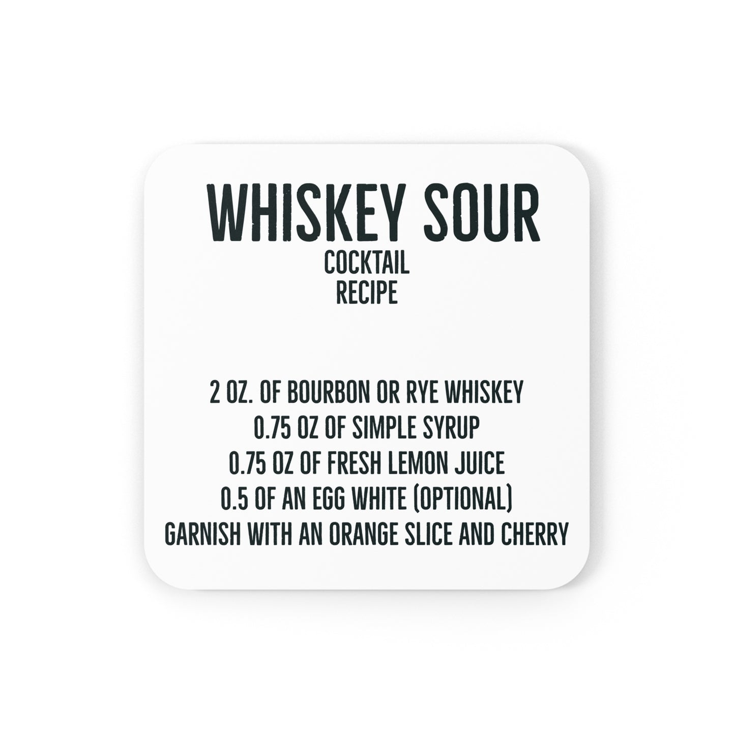Whiskey Sour Bourbon Cocktail Recipe Coaster Set mens gift bar housewarming hostess gift