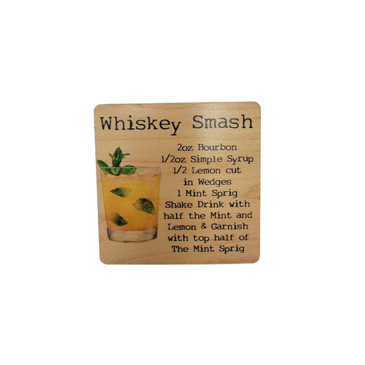 Whiskey Smash Cocktail Wooden Bar Coaster